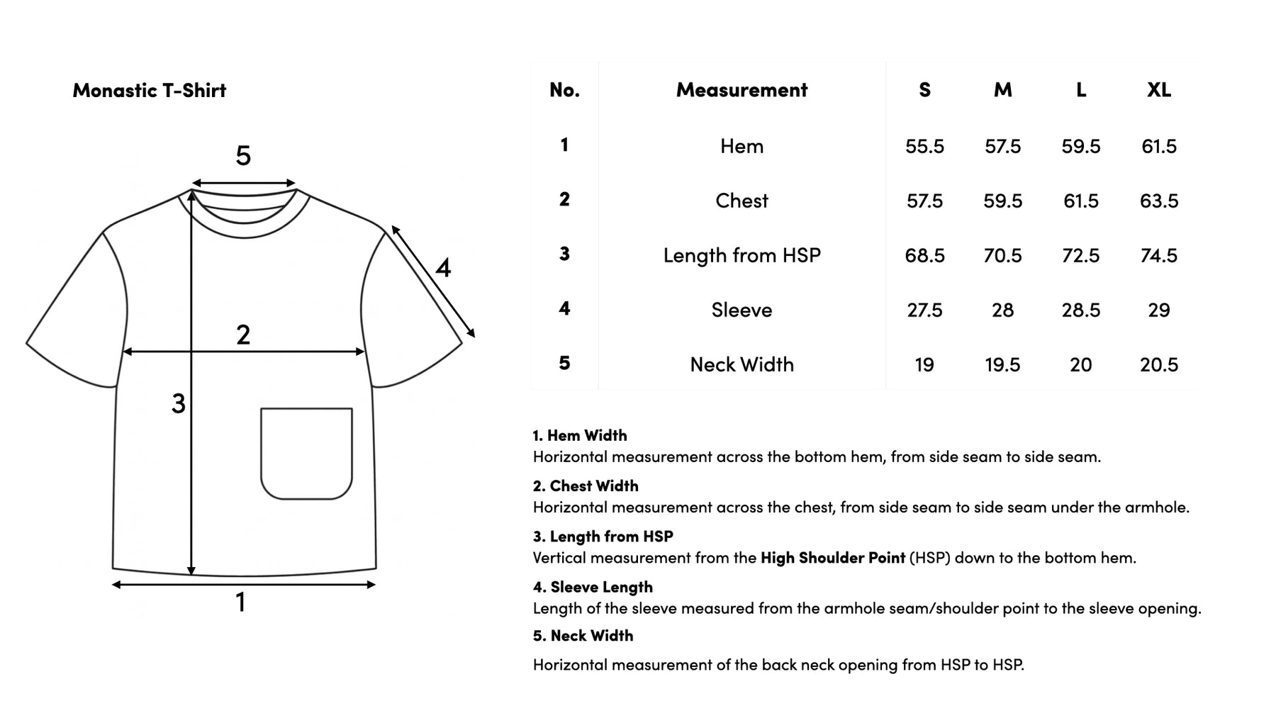 Size guide for Monastic T-Shirt